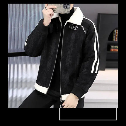 2024 Winter Woolen Motorcycle Jacket Men Thickened Velvet Casual Business Wool Blends Coat Hip Hop Social Streetwear Overcoat