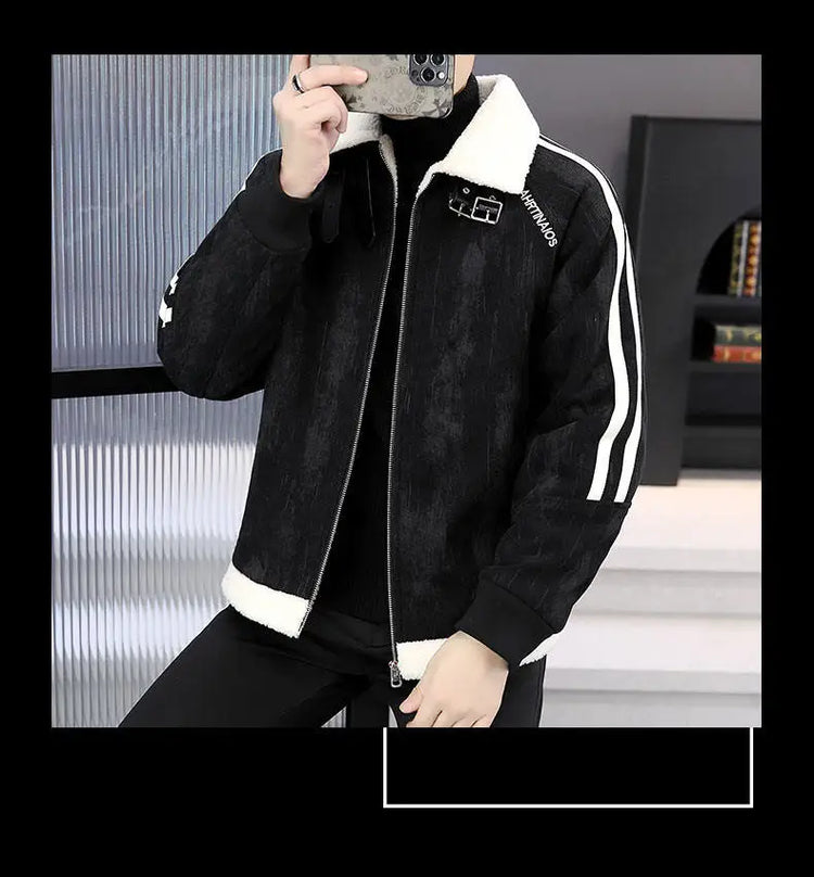 2024 Winter Woolen Motorcycle Jacket Men Thickened Velvet Casual Business Wool Blends Coat Hip Hop Social Streetwear Overcoat