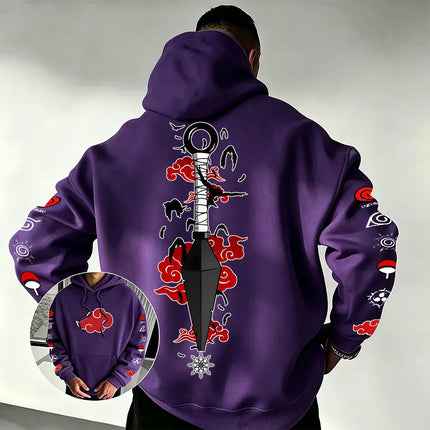 Naruto Akatsuki Kunai Hoodie 2026 New Japanese Anime Fashion Y2K Casual Sportswear Men's Couple Style Hooded Sweatshirt