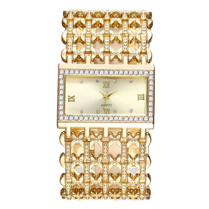 Orologio al quarzo da donna in oro nobile di lusso, orologio da donna con cinturino scheletrato, orologio completo platinumshop