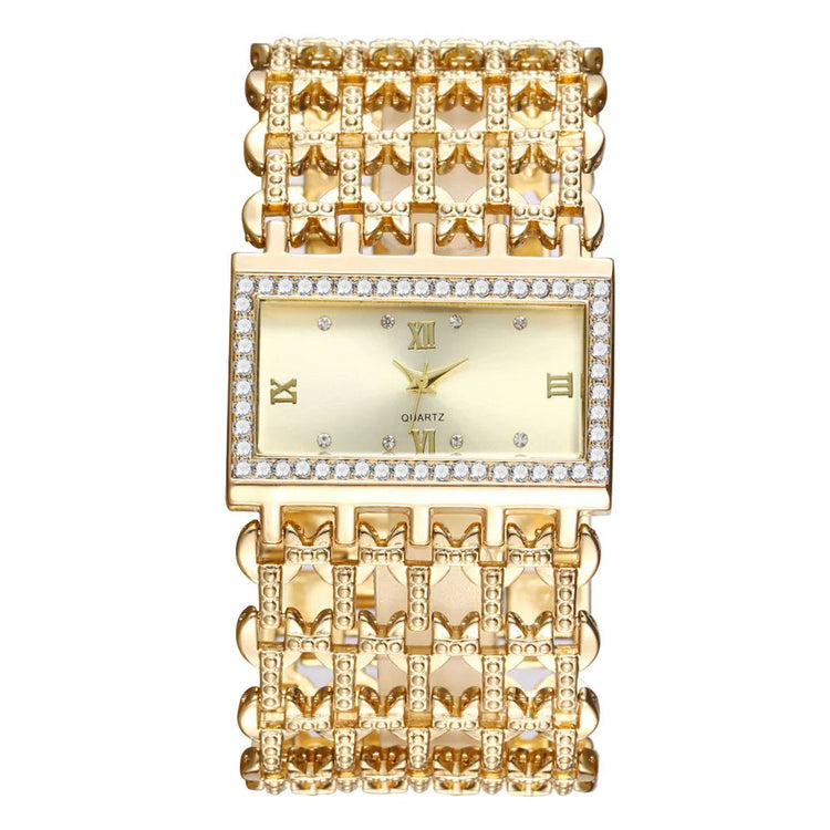 Orologio al quarzo da donna in oro nobile di lusso, orologio da donna con cinturino scheletrato, orologio completo platinumshop