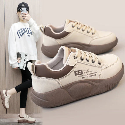New Women's Shoes 2024 Spring Thick Sole Elevated Shoes Sports Shoes Women's Shoes Student Street Casual Board Shoes PlatiNum