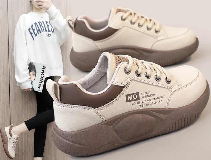 New Women's Shoes 2024 Spring Thick Sole Elevated Shoes Sports Shoes Women's Shoes Student Street Casual Board Shoes PlatiNum