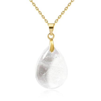New Fashion Natural Stone Crystal Pendant Teardrop Simple Pendant Necklace Earrings Making Jewelry With Chain collar PlatiNum