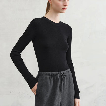 FSLE【Premium Series】German Biella Wool Autumn Super Fine Washable Seamless One-Piece Mock Neck Thermal Base Layer Shirt Women PlatiNum