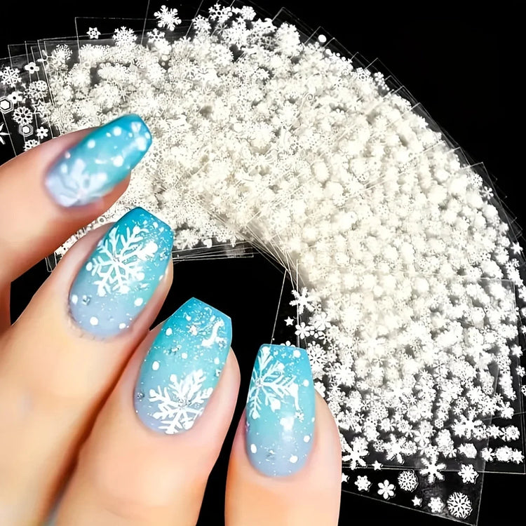 30Pcs Christmas 3D Nail Art Stickers Decals Self‑Adhesive Cartoon Snowflake Snowman Nail Art Supplies for Women Manicure Decorations
