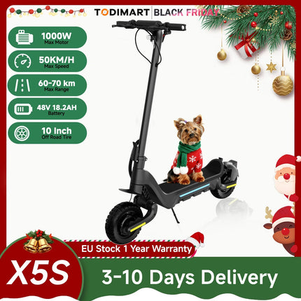 TODIMART X5S scooter elettrici per adulti doppio motore 2000W 48V 18.2Ah velocità 50 km/h pneumatico fuoristrada pieghevole 10" platinumshop