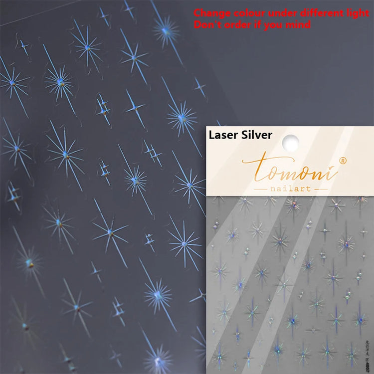 Punk Glitter Powder Blue Pink Star Charm Laser Silver Gold Starlight Rhinestones Moon DIY Nail Art Stickers Manicure Tool Decals