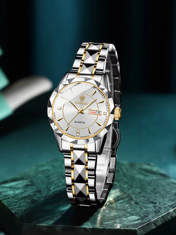 BINBONG Orologi da donna Orologio al quarzo da donna di moda di lusso Orologio da polso in acciaio inossidabile con data luminosa impermeabile Regalo per gli amanti della fidanzata platinumshop