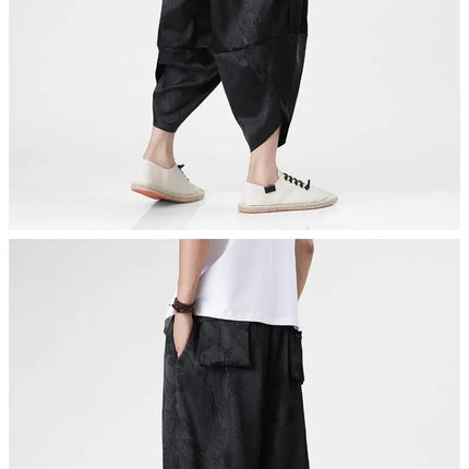 Pantaloncini in Seta Ghiaccio da Uomo, Stile Cinese, Estivi, Comodi, Pantaloni Harem Vintage Traspiranti, Tinta Unita, Lunghezza al Polpaccio
