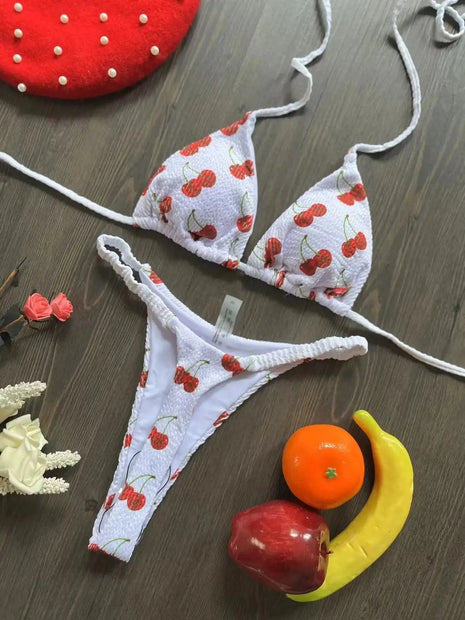 Bikini rugosi con scollo all'americana stampato Mini micro perizoma bikini costume da bagno femminile costumi da bagno donna bikini a due pezzi costume da bagno da bagno platinumshop