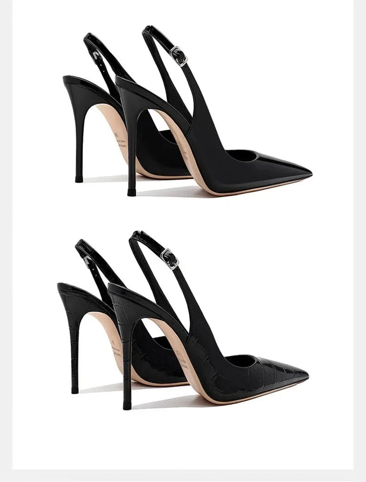Sexy high-heeled sandals with pointed tips and elegant  summer patent leather strappy fashionable party women's shoes PlatiNum