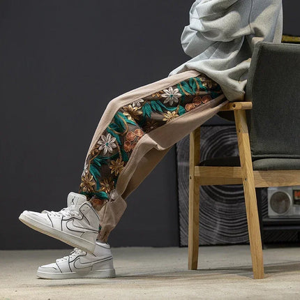 Pantaloni casual alla moda Abbigliamento da uomo Cotone Samurai giapponese Ricamo Patchwork Pantaloni Harem Pantaloni Harajuku oversize da uomo