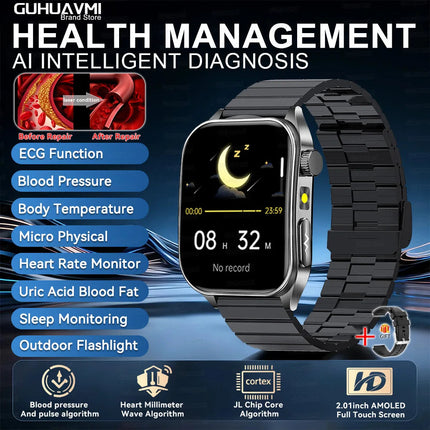 2026 Nuovo 650nm Terapia Laser Grassi nel sangue Acido urico Pressione sanguigna Smart Watch ECG + PPG Preciso Monitor di salute Smartwatch per gli uomini platinumshop