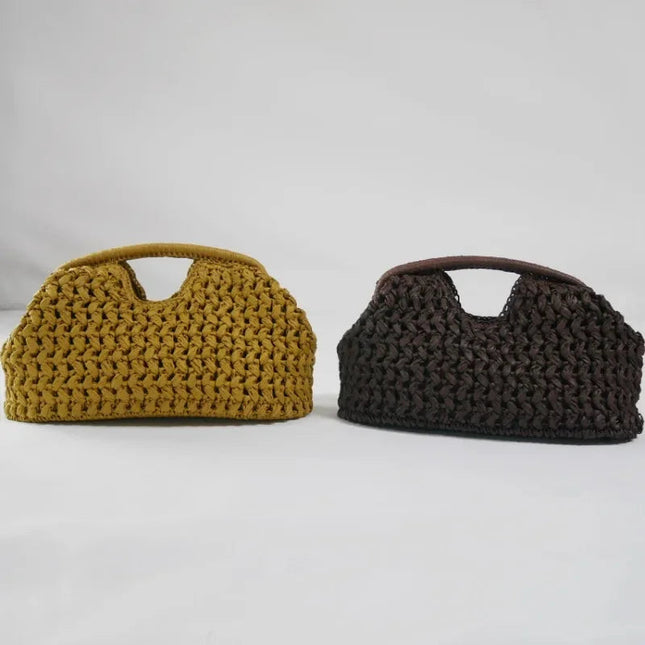 Fashion Straw Clip Shell Clutch Bag for Women Designer Paper Woven Handbags Casual vintage Handmade Summer Beach Bag 2025 PlatiNum