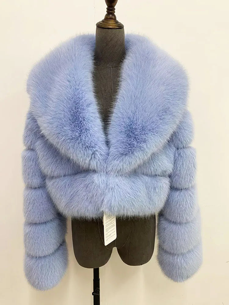 ZADORIN Luxury Big Collar Spliced Cropped Faux Fur Coat Woman Clothing Thicken Furry Faux Fur Jacket Winter Fur Coats Top Mujer