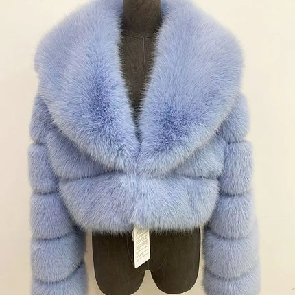 ZADORIN Luxury Big Collar Spliced Cropped Faux Fur Coat Woman Clothing Thicken Furry Faux Fur Jacket Winter Fur Coats Top Mujer