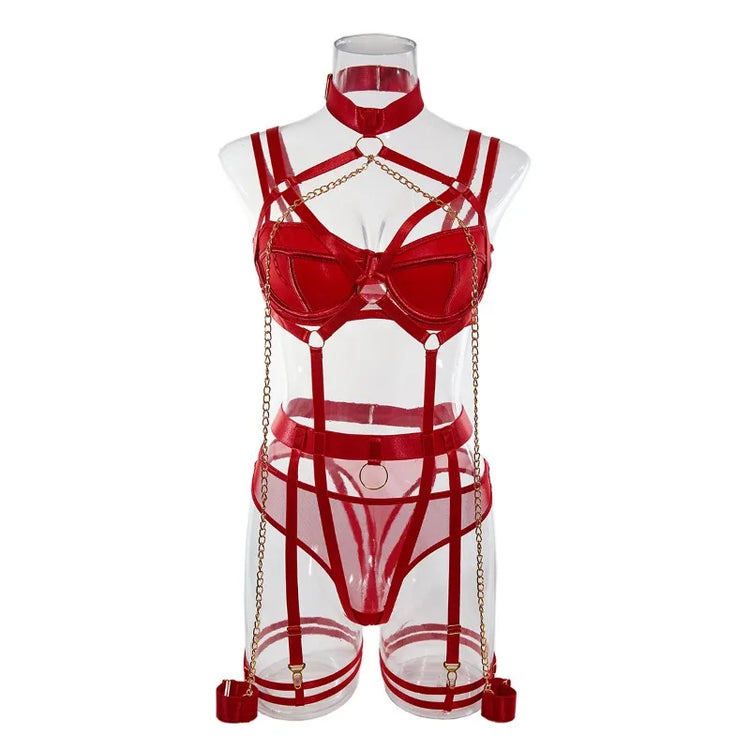 Toucheart 4 Piece Set Sexy Chain Halter Underwear Set For Women Erotic Lingerie Temptation Sexy Role Play Chain Underwear Set