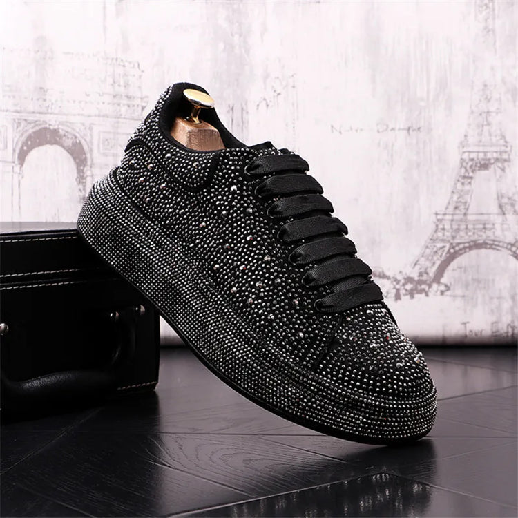 Luxury Fashion New Designer Charm Men's Lace Up Rhinestone Platform Causal Shoes Male All Match Sport Walking Runner Sneakers