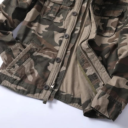 Vintage Style Men's Autumn Casual Jacket Tactical Camouflage Coat Stand Collar Outdoor Jacket Spring Outerwear