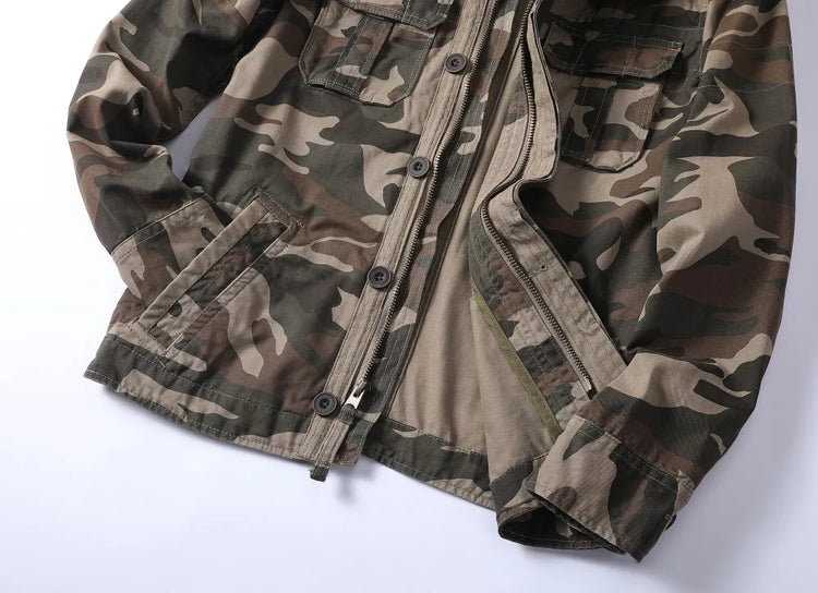 Vintage Style Men's Autumn Casual Jacket Tactical Camouflage Coat Stand Collar Outdoor Jacket Spring Outerwear