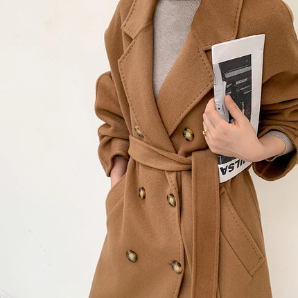 Ladies' 100% Cashmere Thick Double-Sided Extended Coat, Classic, Versatile and Fashionable for Business and Leisure
