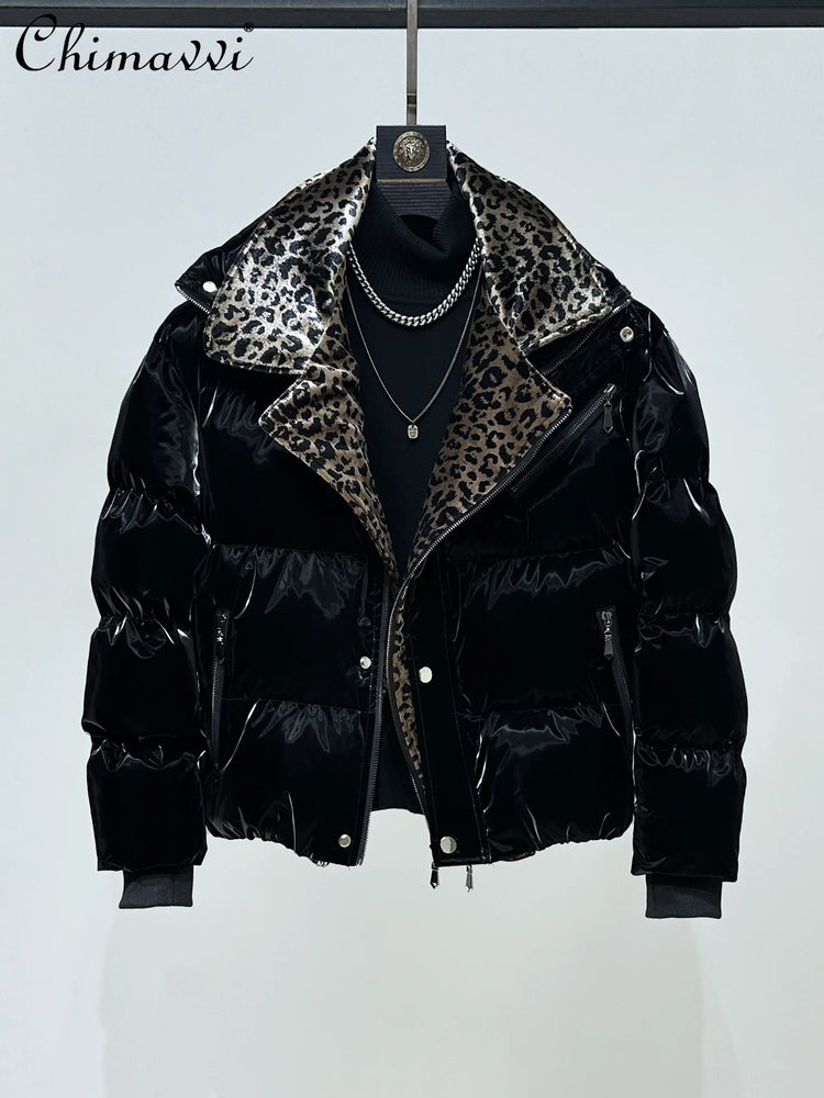 High-End Leopard Print Splicing Faux Two-Piece Parkas Men 2025 Winter New Parkas Thickened Warm Stylish Long Sleeve Chic Jackets