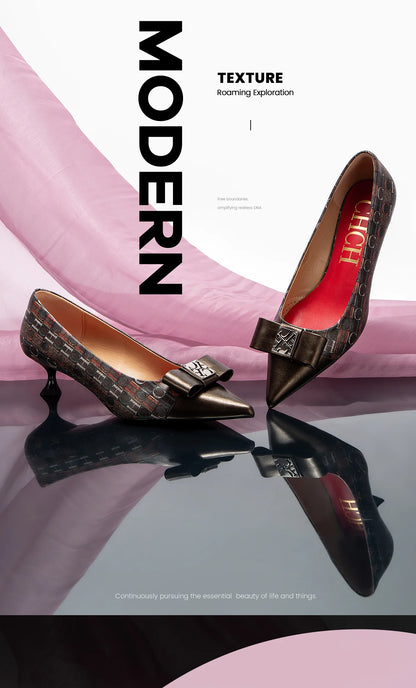 High-Heeled Shoes Elegant Fashion Female Commuting Low Heeled Shoes British Style Patchwork Design Lady Pointed Shoes