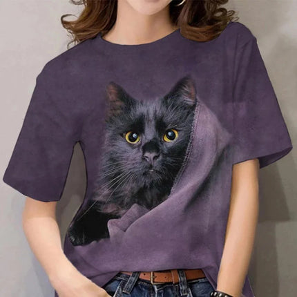 Cute Cat Pattern T Shirt per le donne Pet Animal 3D stampato maniche corte Tees Estate Casual T-shirt allentate Streetwear O-Collo Top