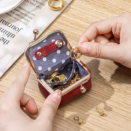 Genuine Leather Kiss Lock Coin Purse Solid Color Multifunctional Leather Jewelry Bag Mini Square Small Item Bag Jewelry Storage PlatiNum
