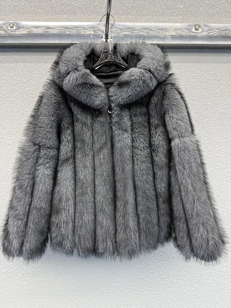 ZADORIN New Luxury Designer Faux Fur Coat Woman Hooded Zipper Furry Warm Winter Faux Fur Jacket Streetwear Fur Coats Woman Tops