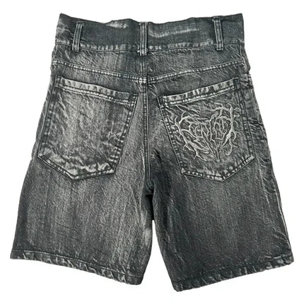 Pantaloncini Larghi Unisex Stile Gotico Retrò Y2K, Jeans Phantom con Ricamo a Ragno, Streetwear Hip Hop