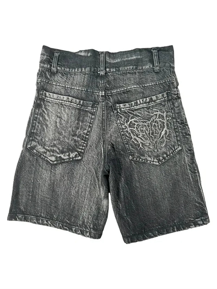 Pantaloncini Larghi Unisex Stile Gotico Retrò Y2K, Jeans Phantom con Ricamo a Ragno, Streetwear Hip Hop