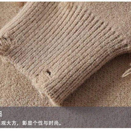 Ripped Sweater Men's Loose Crew Neck Knit Bottom Shirt Handsome Autumn Clothes on The Fashion  Sweater Pullover Sweater