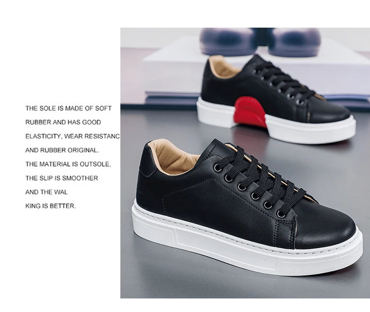 Hot Men's Casual Shoes Leather Sneakers Fashion White Black Male Vulcanized Shoes Non-slip Soft Men Shoes Lightweight Flat Shoe