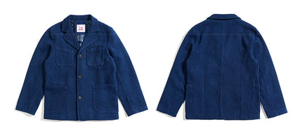 Men's Indigo Cargo Jacket Height Weight Cotton Lapel Multi-pocket Jacket Male French Vintage Thick Workwear Tooling Jacket Coat