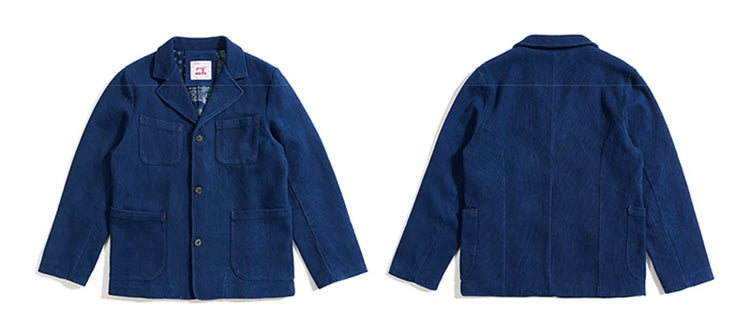 Men's Indigo Cargo Jacket Height Weight Cotton Lapel Multi-pocket Jacket Male French Vintage Thick Workwear Tooling Jacket Coat