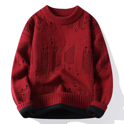 Autumn Winter Fashion Hole Knit Sweater Men O-Neck Solid Color Youthful Vitality Casual Knitted Pullovers Man Streetwear Sweater