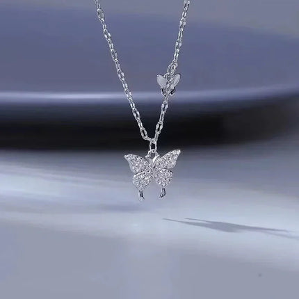Silver Butterfly Necklace Women Crystal Zircon Pendant Necklace for Women Girl Crystal Chain Necklace Party Jewelry PlatiNum