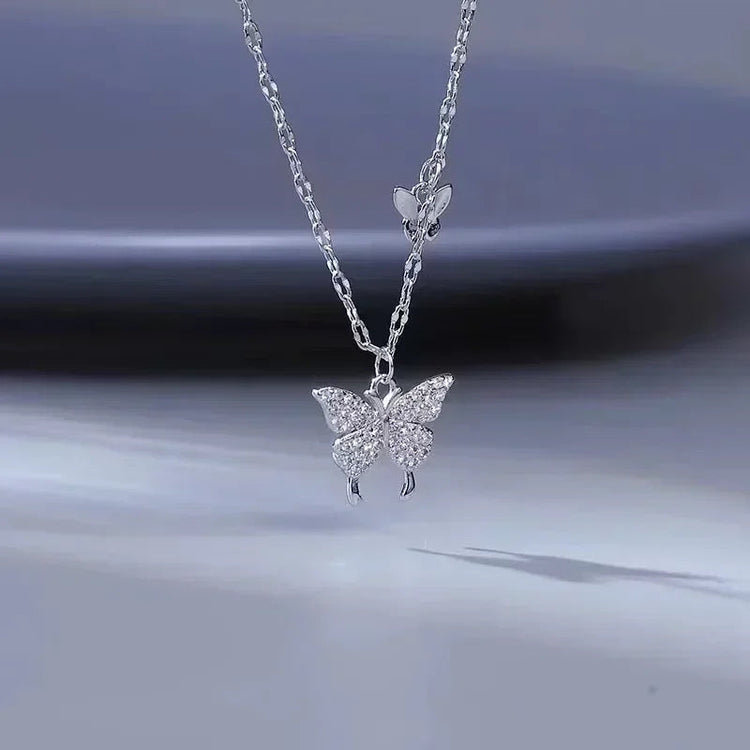 Silver Butterfly Necklace Women Crystal Zircon Pendant Necklace for Women Girl Crystal Chain Necklace Party Jewelry PlatiNum