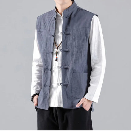 Canotte da uomo senza maniche in cotone stile cinese, gilet casual vintage, gilet estivi traspiranti, magliette larghe da uomo, abito Tang