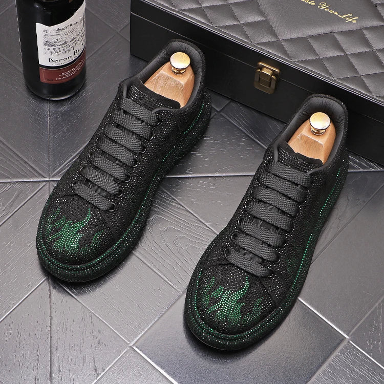 New Style Luxury Men's High Hip-hop Casual Shoes Men Black Fashion Rivets Shoes Italy Fashion Leisure Driving Loafers
