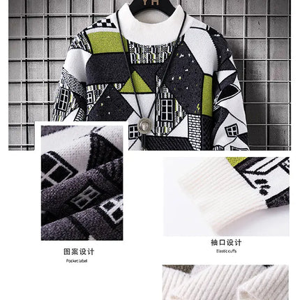Men's wool pullovers 2025 men winter korean style grid pattern warm Sweaters O-neck men sweaters autumn men size M-3XL