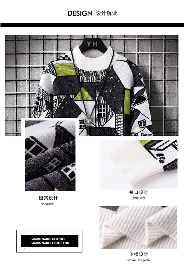 Men's wool pullovers 2025 men winter korean style grid pattern warm Sweaters O-neck men sweaters autumn men size M-3XL
