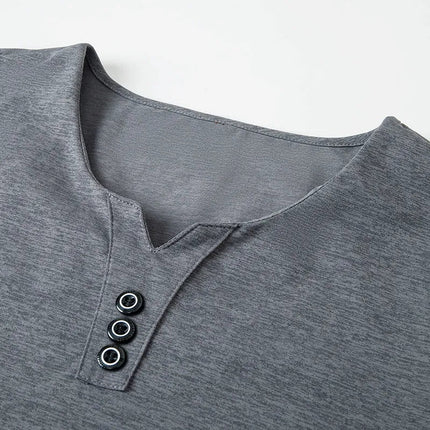 2025 New Men's Business Casual Three Button V-neck Short Sleeved T-shirt Korean Style Summer Comfortable Versatile Top PlatiNum