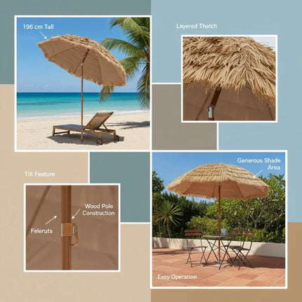 Ombrellone Tiki con Tetto in Paglia Stile Hawaiano Tropicale 30 °   Ombrellone da Esterno Multi-Angolo con Palo in Metallo Rimovibile per Spiaggia, Giardino e Patio