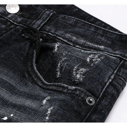 Street Fashion Men Jeans Retro Black Gray Elastic Slim Ripped Jeans Men High Quality Brand Designer Vintage Denim Pants Hombre PlatiNum