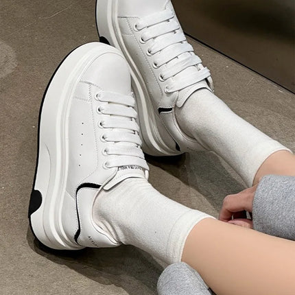 ZXRYXGS 2025 Spring Genuine Leather  Breathable Comfortable Shoes Woman New Thick Sole Wedges Increase Casual Sneakers White