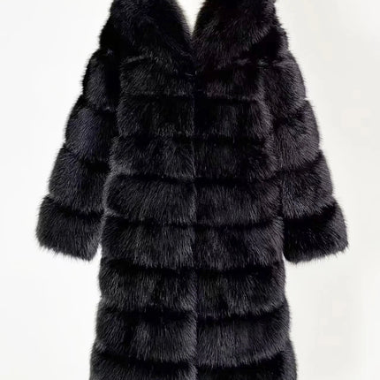 ZADORIN Luxury Long Hooded Spliced Fluffy Faux Fur Coat Woman Clothing Long Sleeve Warm Winter Coat Faux Fur Jacket Ladies Coats