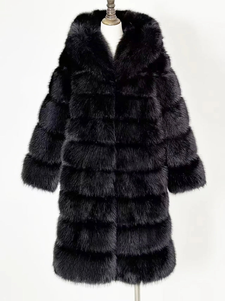 ZADORIN Luxury Long Hooded Spliced Fluffy Faux Fur Coat Woman Clothing Long Sleeve Warm Winter Coat Faux Fur Jacket Ladies Coats